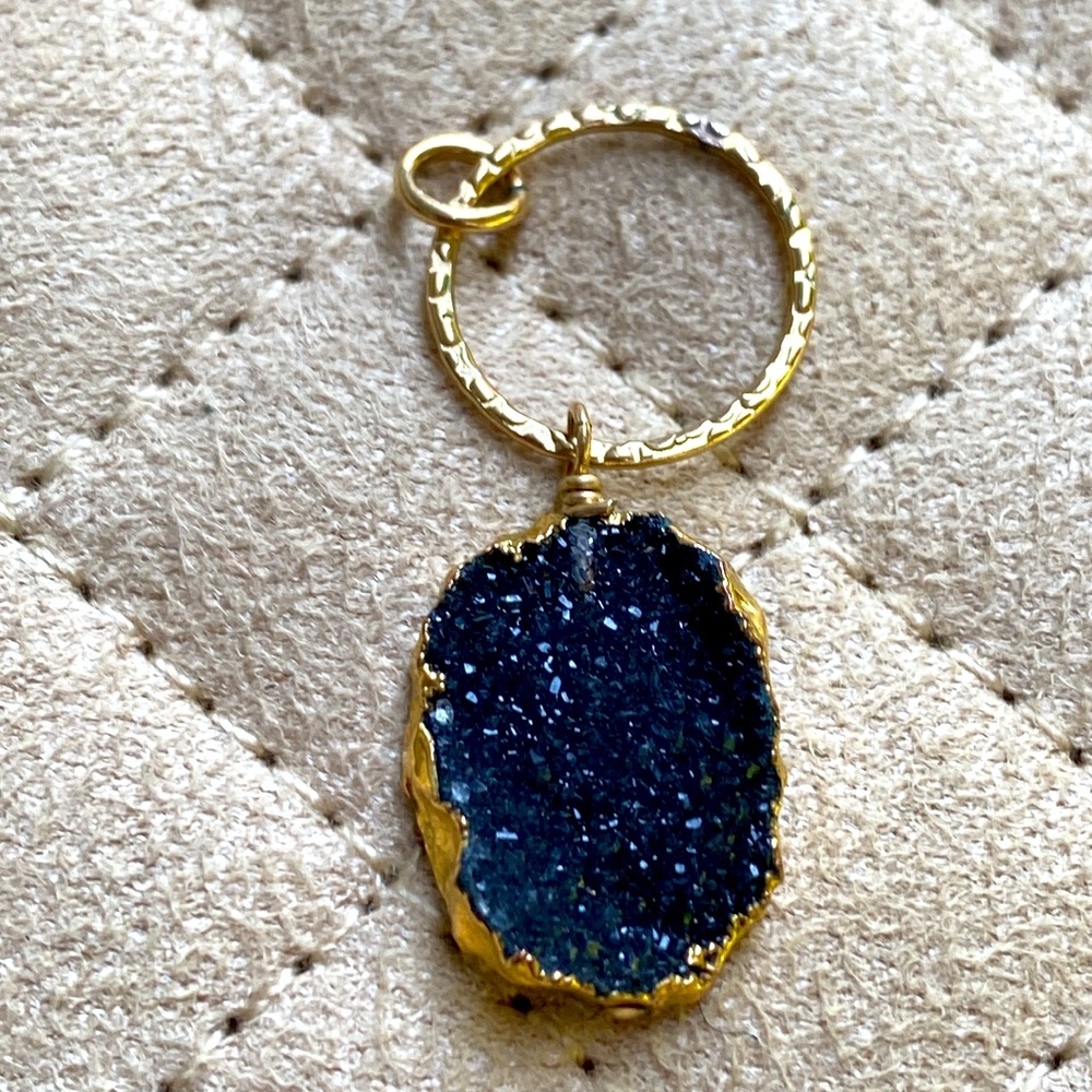 Natural Rare Black Amethyst Druzy Gemstone Pendant